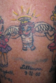 腿部彩色新生儿天使纹身图案