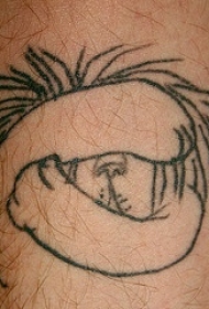 腿部黑色简约的藏狮纹身图案