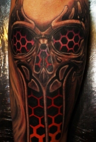 腿部彩色骷髅装饰纹身图案