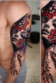 new school装饰风格女子脸纹身图案