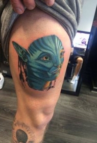 腿部彩色未完成头像女人纹身图案