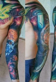 花臂彩色华丽空间主题纹身图案