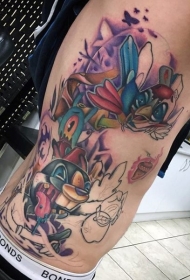 腰侧现代传统风格的彩色滑稽动物纹身