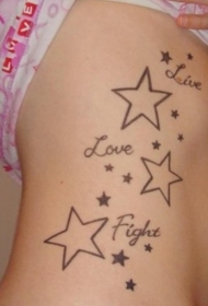 腰侧简约 黑色五角星纹身图案