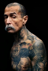 old school全甲人物肖像纹身图案