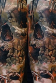 肩部彩色人类骷髅纹身图案