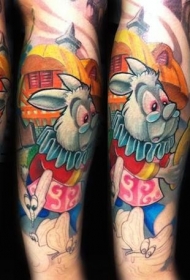 彩色卡通逗兔农场与蝴蝶纹身图案