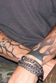 手臂骷髅和十字架火焰纹身图案