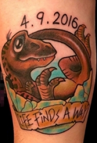 男生大腿上彩绘动物英文字母简单线条恐龙纹身图片