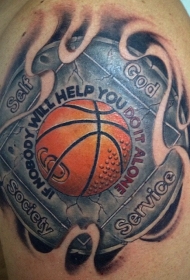 令人惊叹的彩色刻字篮球标志纹身
