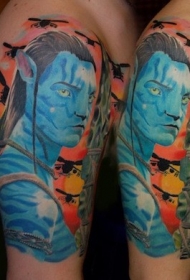 肩部彩色头像英雄阿凡达纹身图案