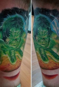 小腿卡通经典漫画绿巨人纹身图案