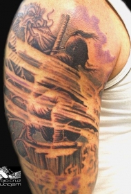 肩部可爱的半阴武士纹身图案