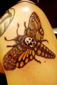 大臂卡通风格彩色蝴蝶与骷髅纹身图案