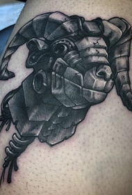 石雕风格黑白山羊头纹身图案