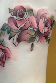 腰侧彩色简单玫瑰花纹身图案