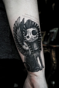 小臂石雕风格有趣的埃及恶魔猫纹身图案