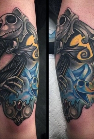 腿部圣诞节前噩梦人物彩色纹身