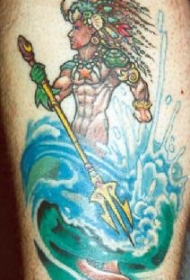 海面上的波塞冬彩色纹身图案