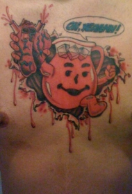 胸部彩色卡通杯子纹身图案
