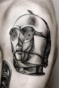 肩部复古彩色肖像纹身图案