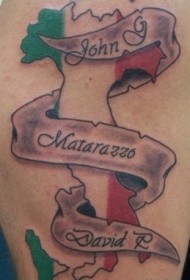 肩部彩色意大利纪念地图纹身