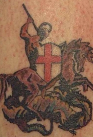 战士在马上与恐龙战斗纹身图案