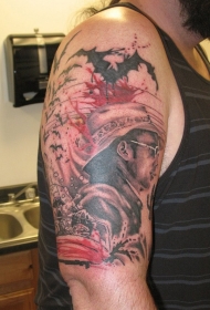 肩部彩色西部牛仔带太阳眼镜纹身图案