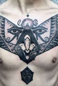 胸部神秘黑色大面具与眼睛纹身图案