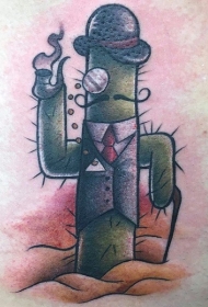 老派风格的彩色仙人掌纹身图案