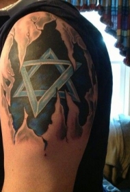 肩部星球五芒星纹身图案