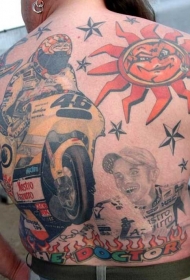 背部彩绘机车爱好者星星太阳纹身图案
