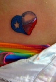 腹部彩色爱心与旗帜纹身图案