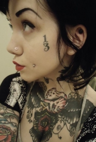 脸部数字小清新纹身图案