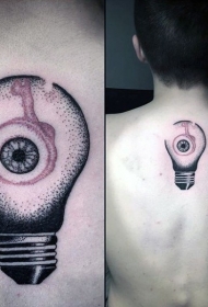 背部中等大小的彩色点刺灯泡与眼睛纹身图案