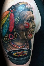 插画风格彩色印度老人脸肖像纹图案身