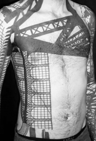独特的黑色建筑全甲纹身图案