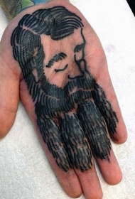 手心简单的黑色肖像与胡子纹身图案