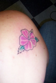 肩部彩色芙蓉花纹身图片