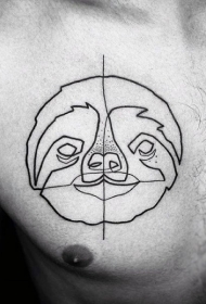 胸部简单黑色线条树獭头像纹身图案