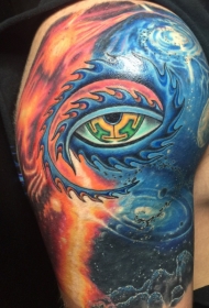 彩色神秘眼睛火焰与星空纹身图案