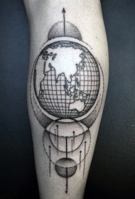 小腿点刺风格黑色星球纹身图案