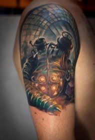 大臂彩绘机械纹身图案