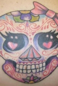 背部彩色小糖骷髅纹身图案