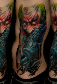 插画风格彩色蝙蝠侠与小丑纹身图案