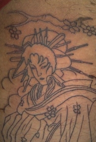 腿部不完整的日本的艺妓纹身图案