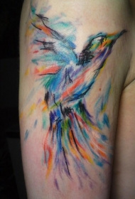 大臂水彩小鸟纹身图案