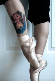 小腿可爱的幻想女孩卡通纹身图案