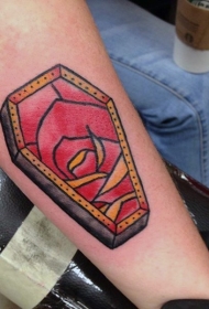 old school彩色设计的玫瑰棺材手臂纹身图案