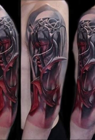 肩部现代风格的彩色神秘女子纹身图案